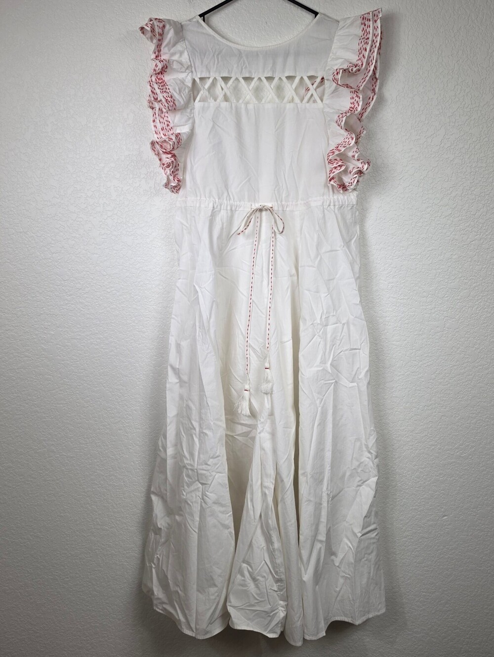 Free People Cotton Wide Leg Ruffle Small Jumpsuit